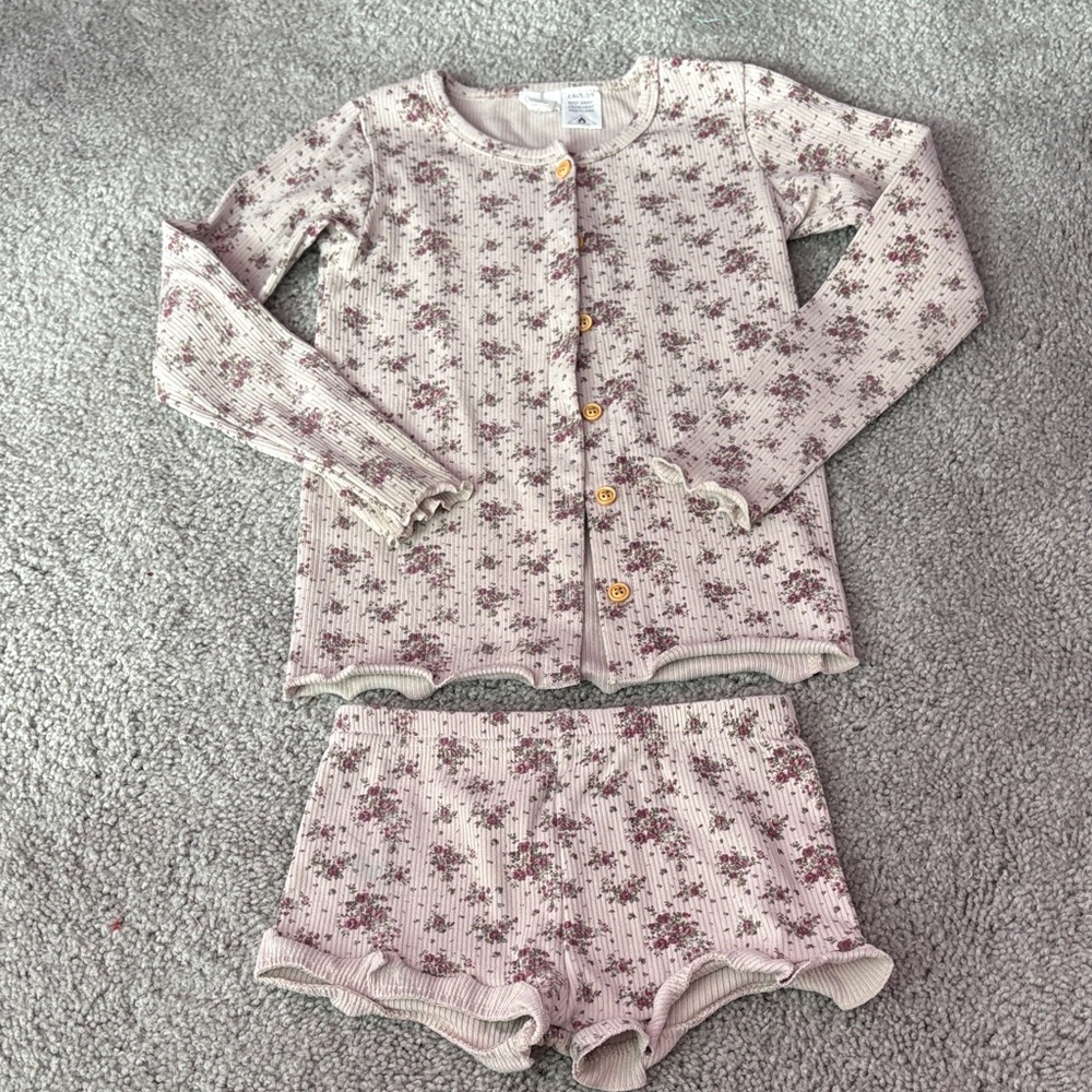Girls Floral Ribbed Set
